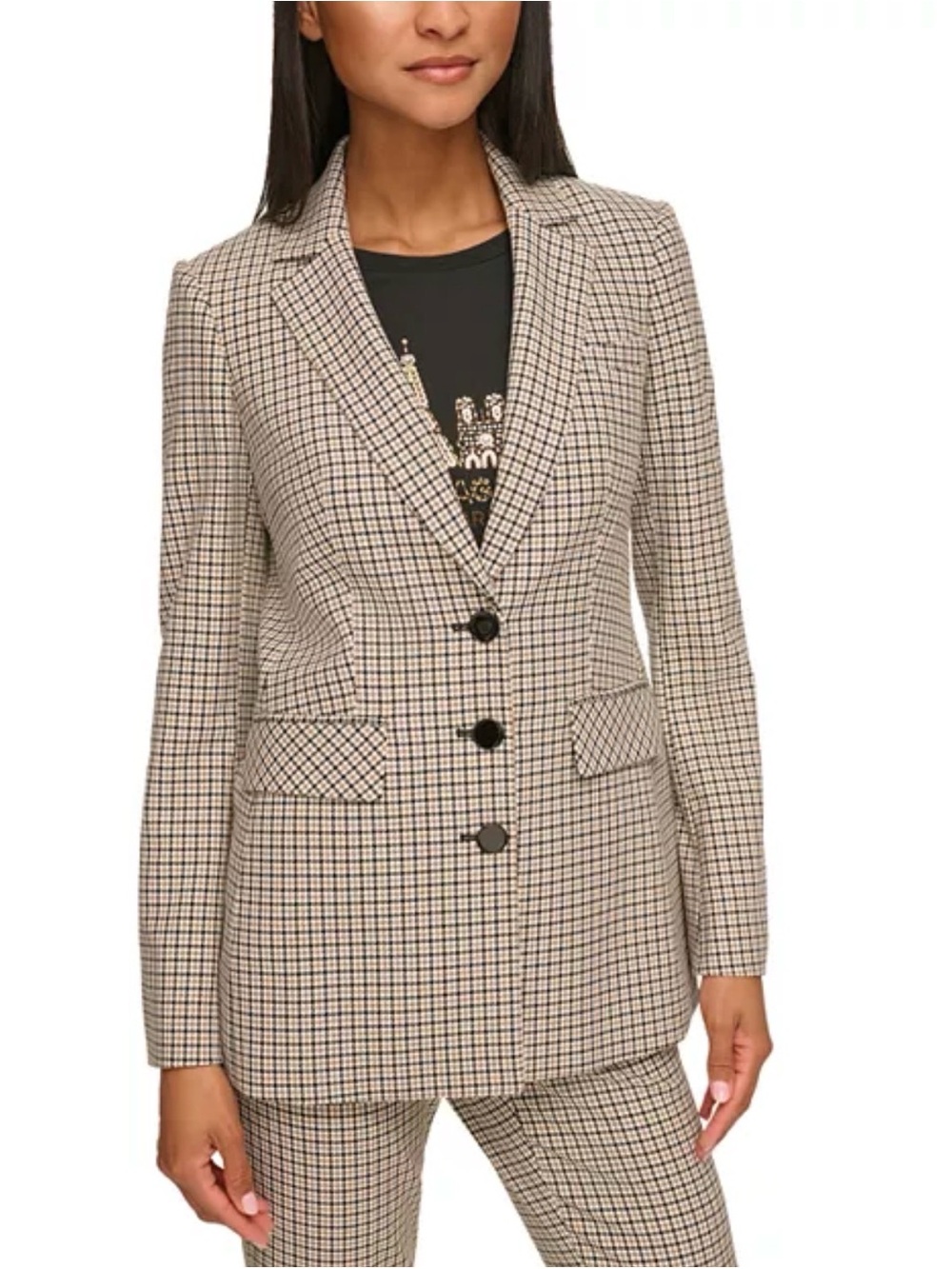Karl Lagerfeld Paris Houndstooth 3-Button Blazer Jacket - Size 4